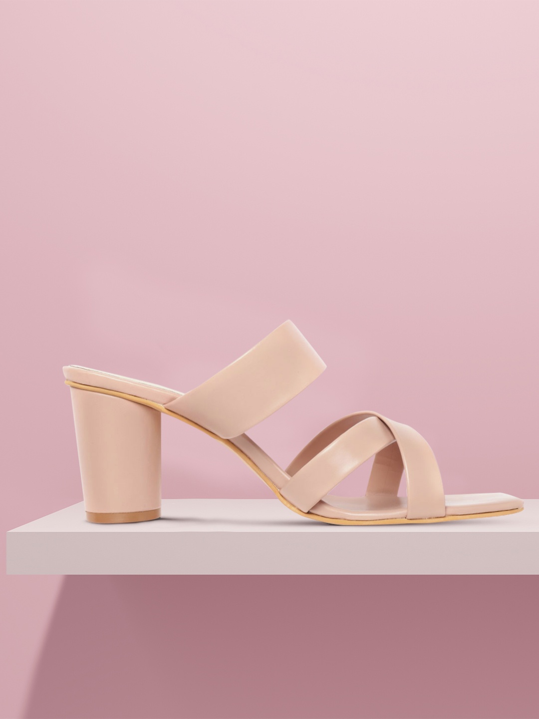 

Mast & Harbour Women Peach-Coloured Solid Strappy Block Heels