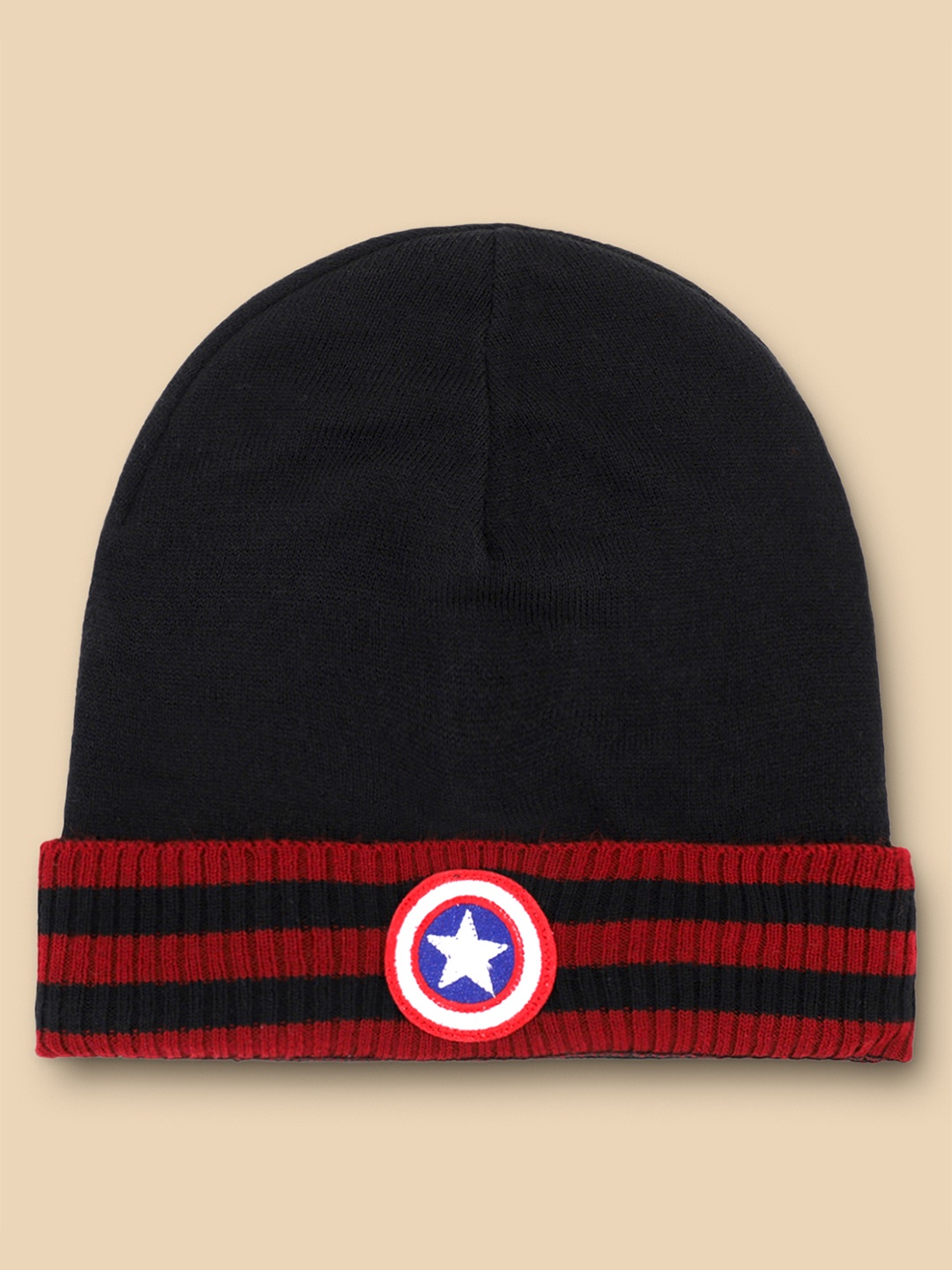 

Kids Ville Boys Black & Red Colourblocked Captain America Beanie