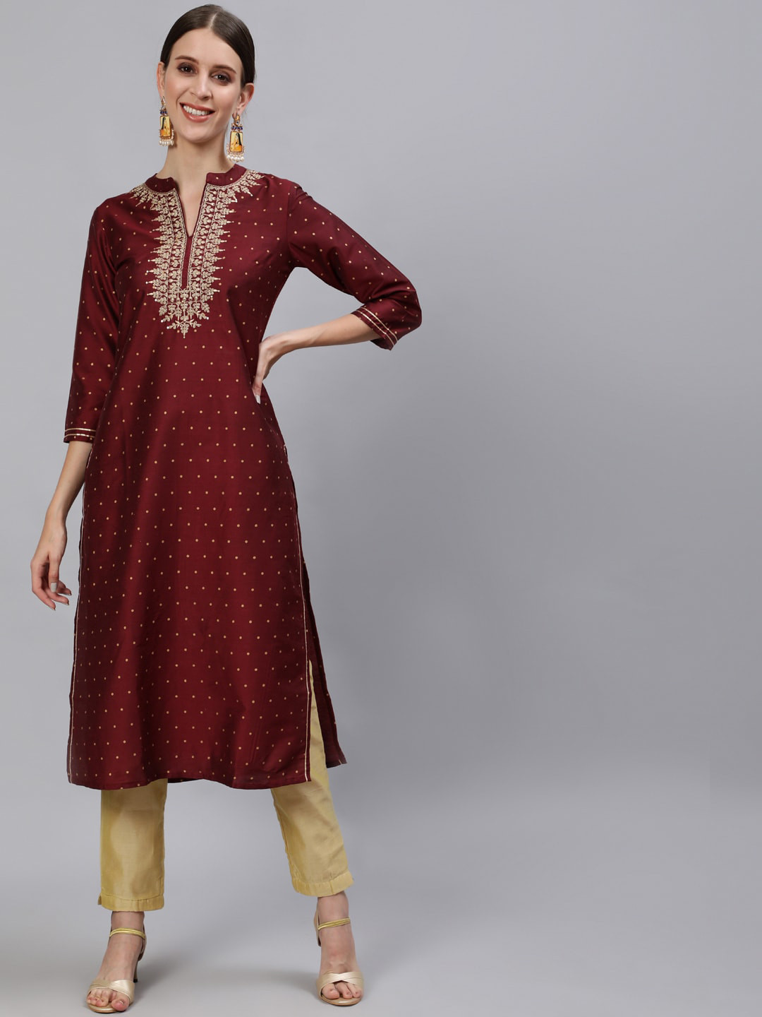 

Anubhutee Ethnic Motifs Chanderi Silk Chanderi Silk Kurta, Maroon