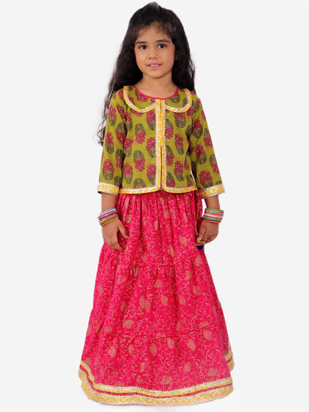 

KID1 Girls Green & Pink Floral Printed Lehenga Choli
