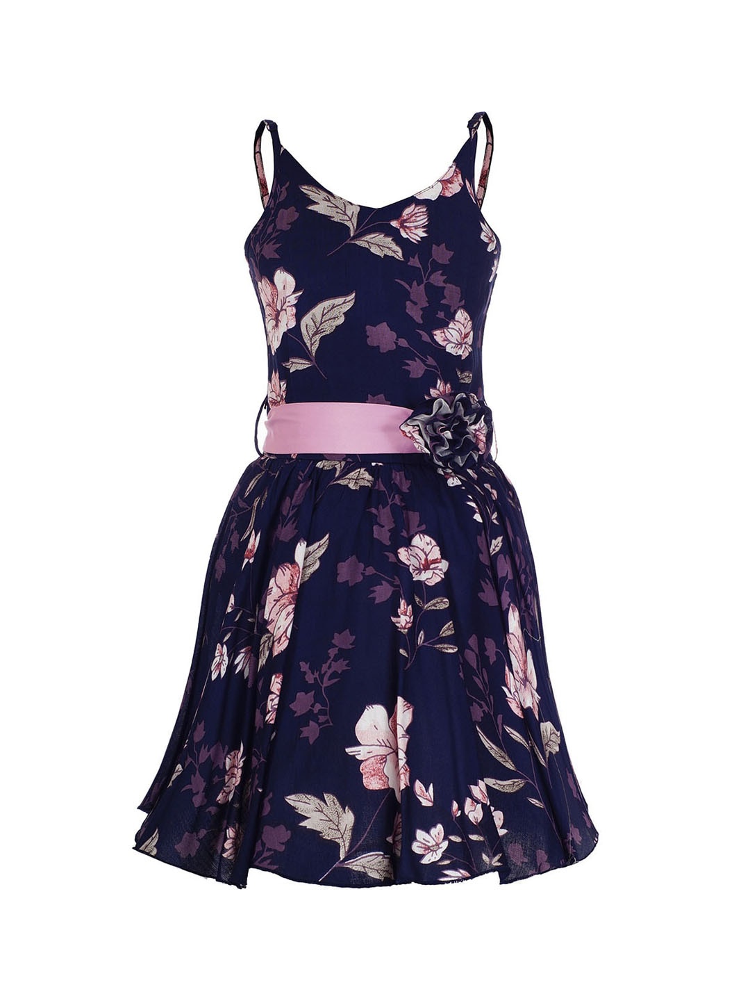 

Naughty Ninos Navy Blue & Pink Floral Printed Fit & Flare Dress