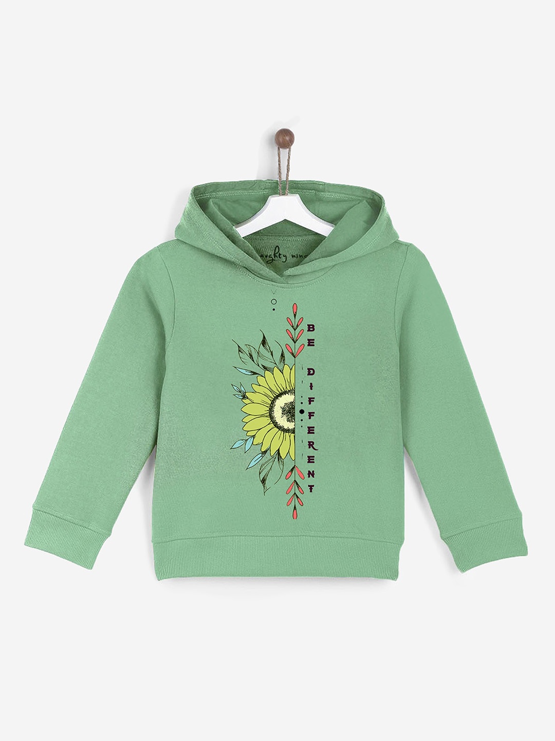 

Naughty Ninos Girls Sea Green Printed Hooded Sweatshirt