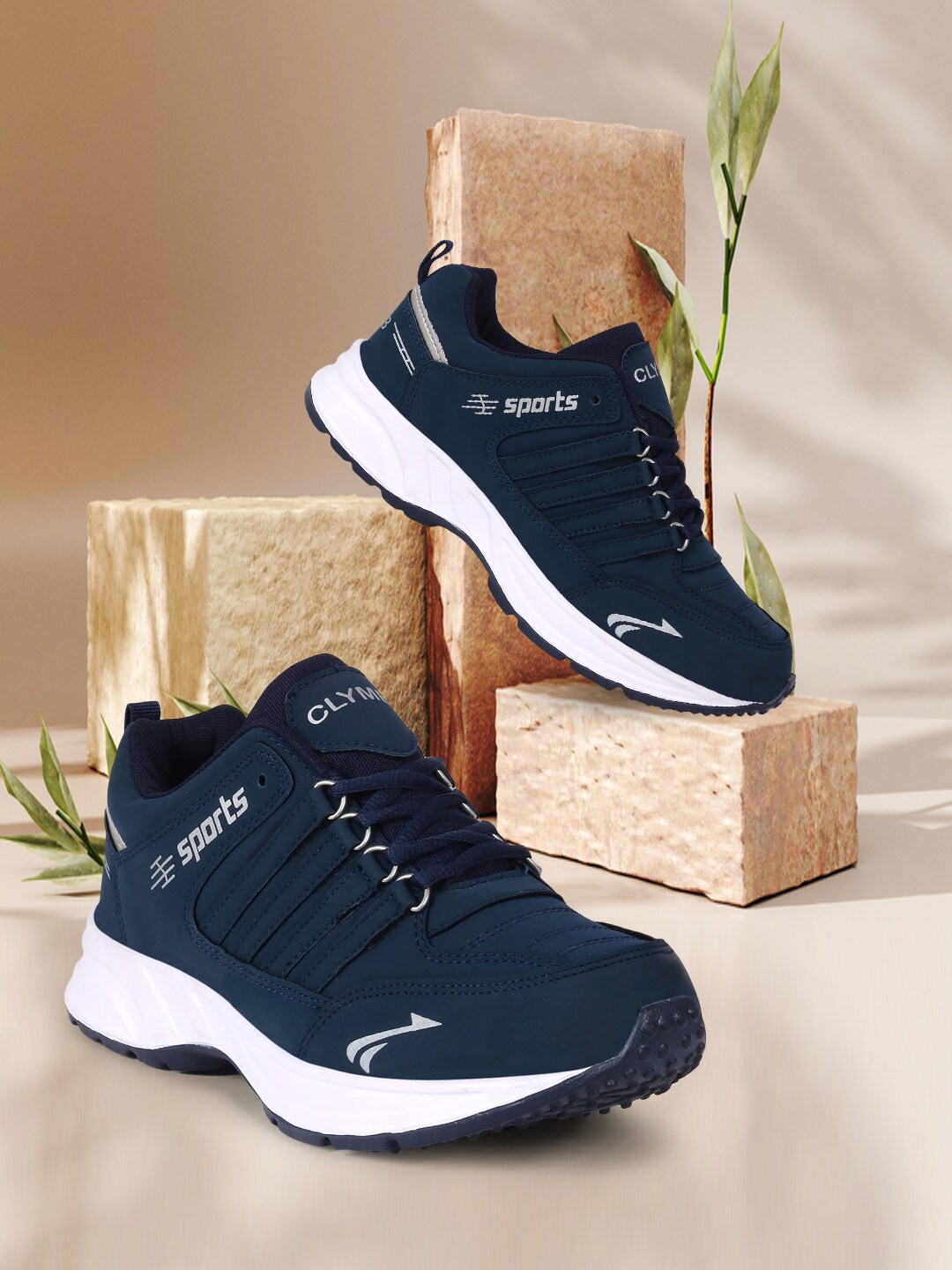 

CLYMB Men Navy Blue Solid High Cushioning Running Shoes