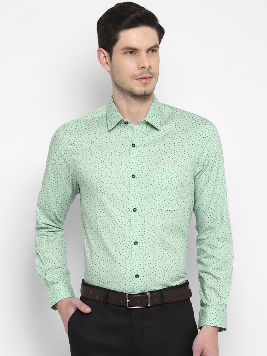 

Turtle Men Green Slim Fit Opaque Printed Formal Shirt