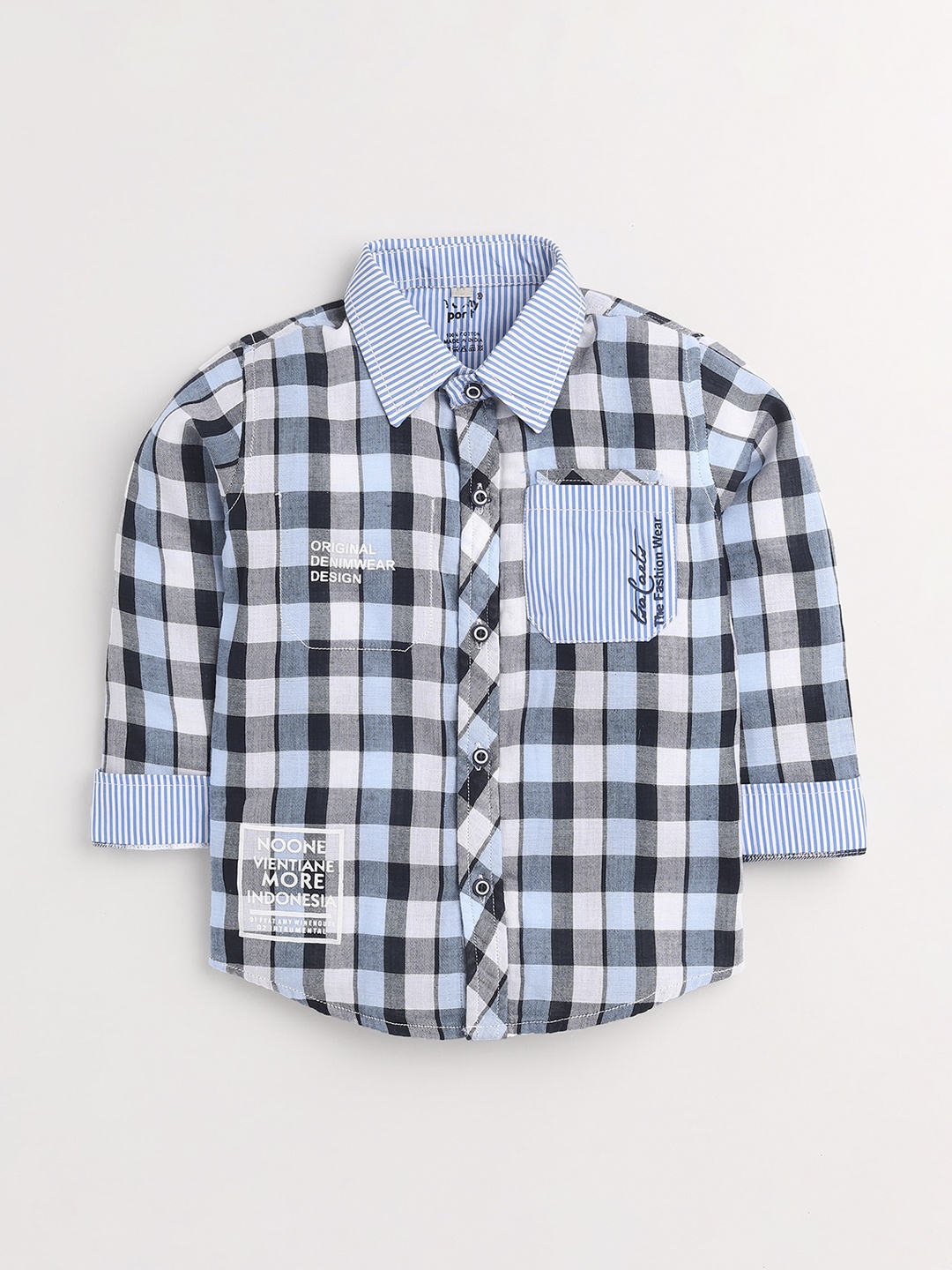 

Toonyport Boys Blue Grid Tattersall Checks Opaque Checked Casual Shirt