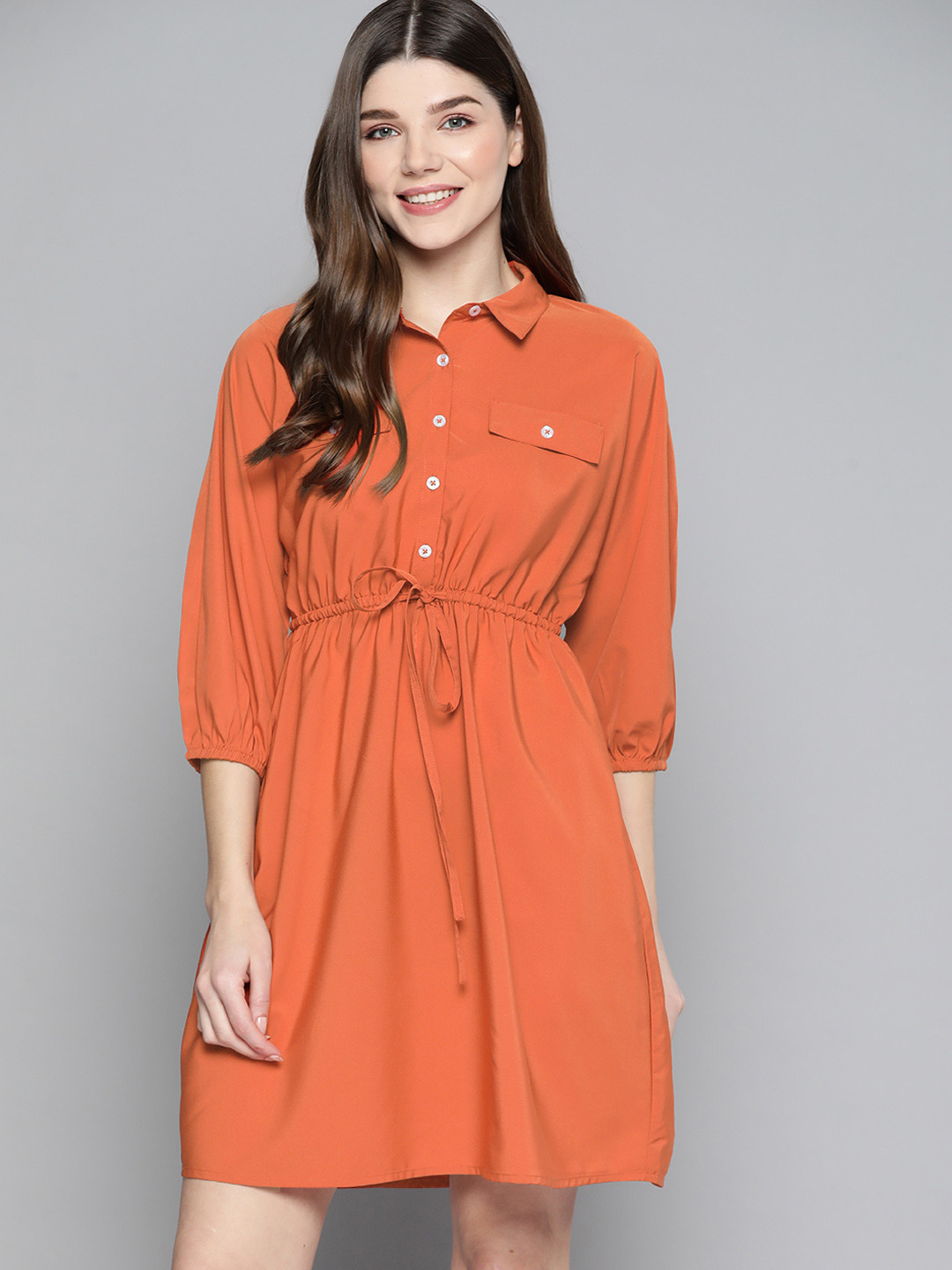 

Mast & Harbour Rust Orange Solid A-Line Dress