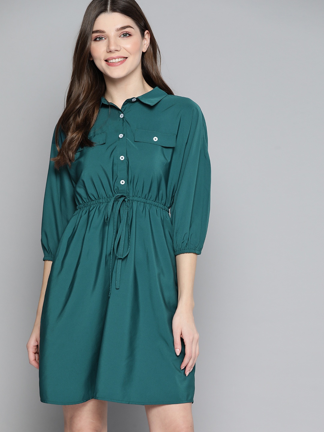 

Mast & Harbour Teal Green Solid A-Line Dress