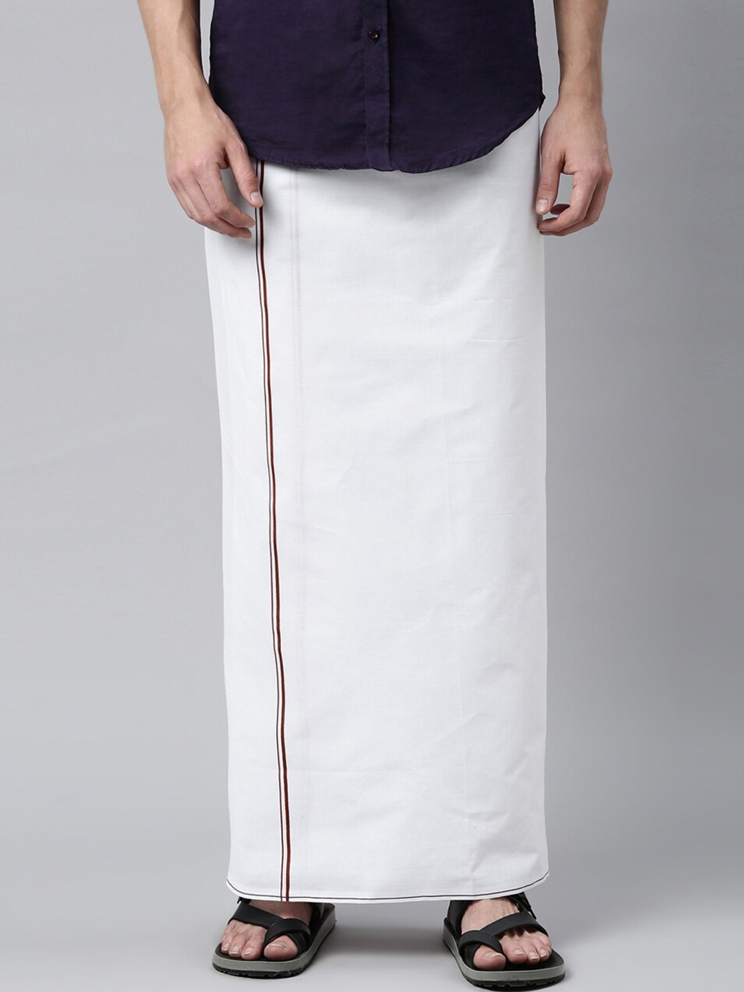 

Jansons Men White & Maroon Solid Dhoti