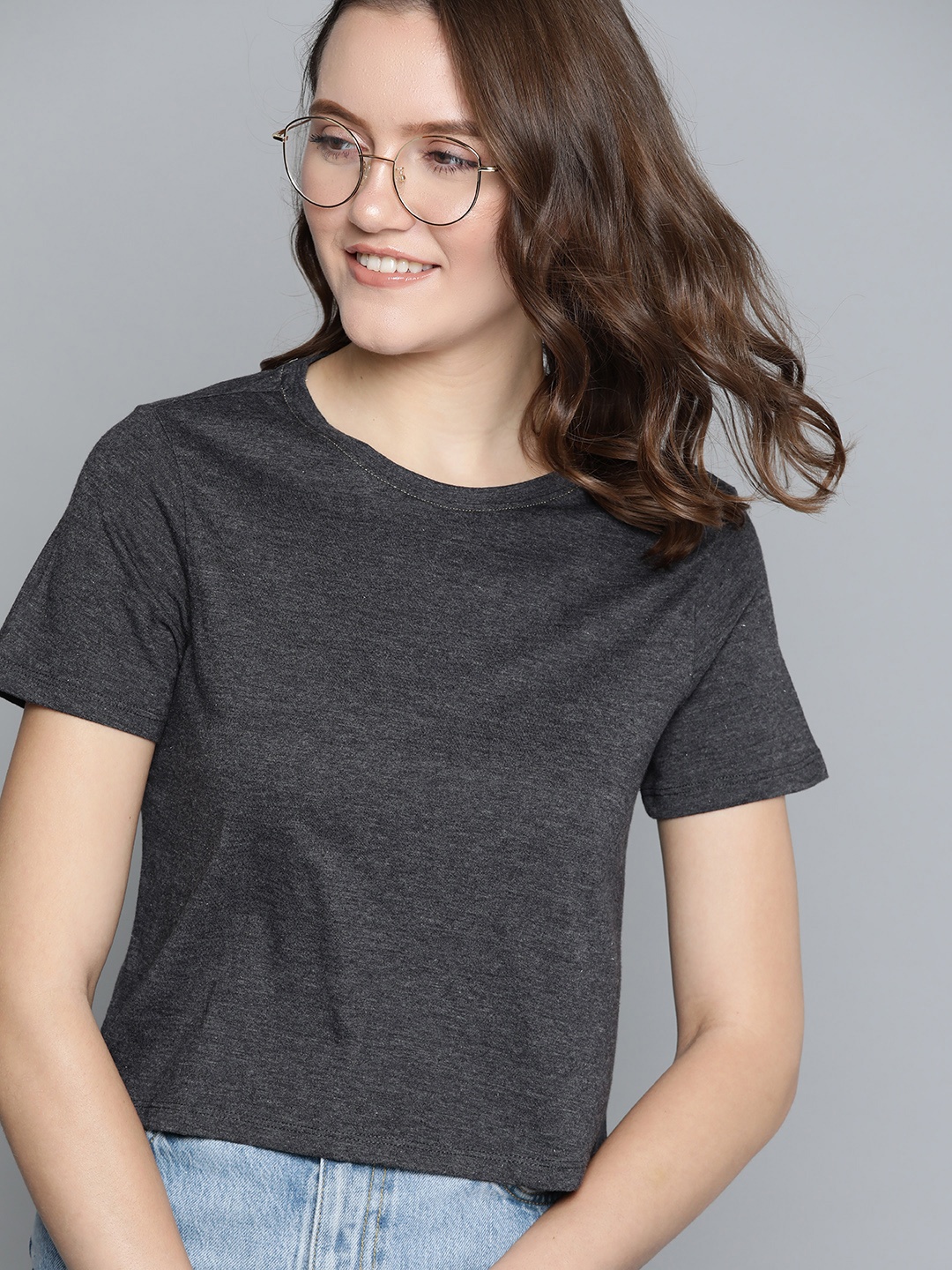 

Mast & Harbour Women Charcoal Grey T-shirt