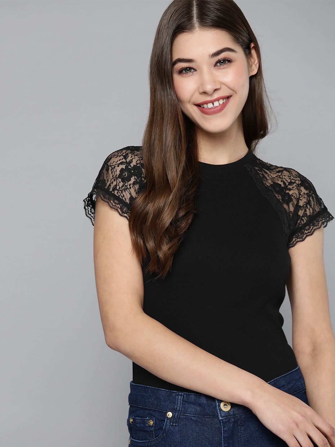 

Mast & Harbour Women Black Solid Bodysuit