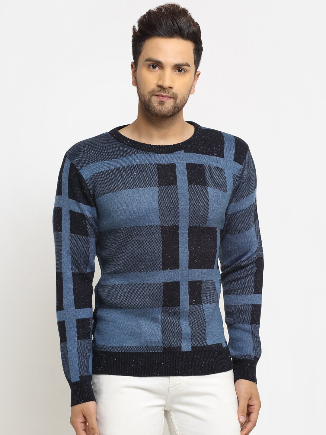 

Club York Men Navy Blue & Black Pullover