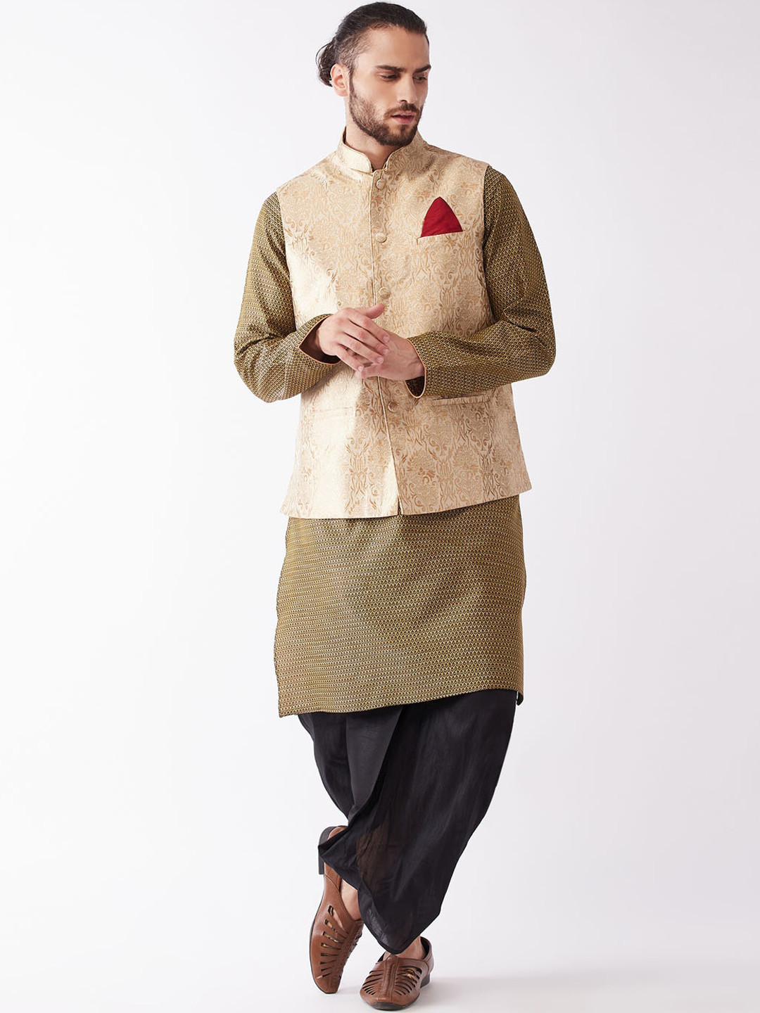 

VASTRAMAY Men Black Ethnic Motifs Regular Kurta with Dhoti Pants