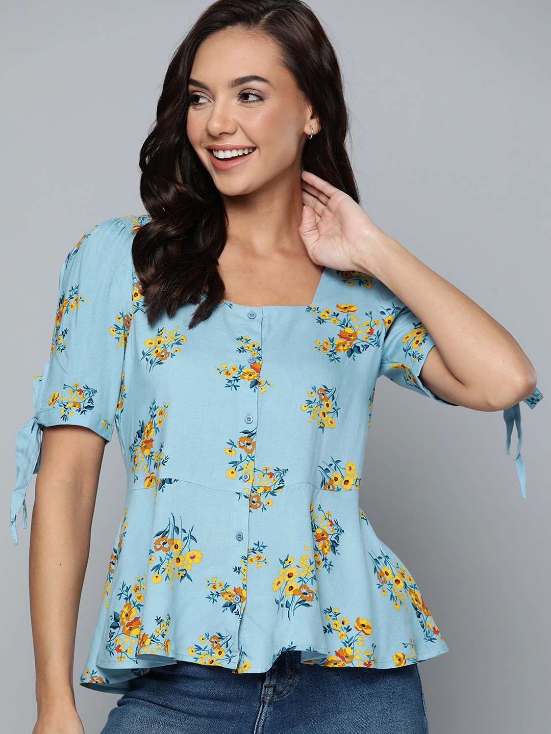

Mast & Harbour Women Blue & Yellow Floral Print Top