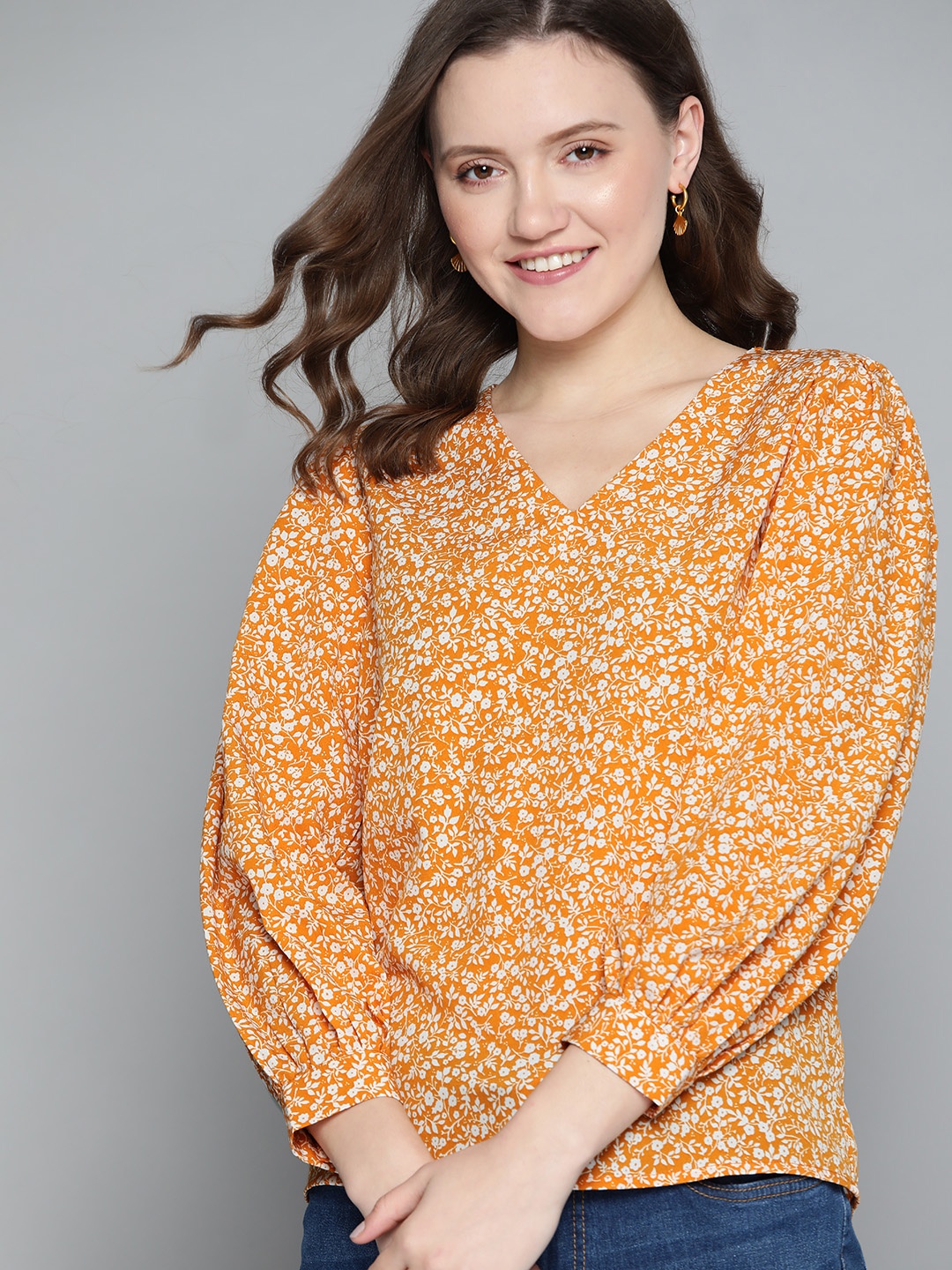 

Mast & Harbour Mustard Yellow Floral Regular Top