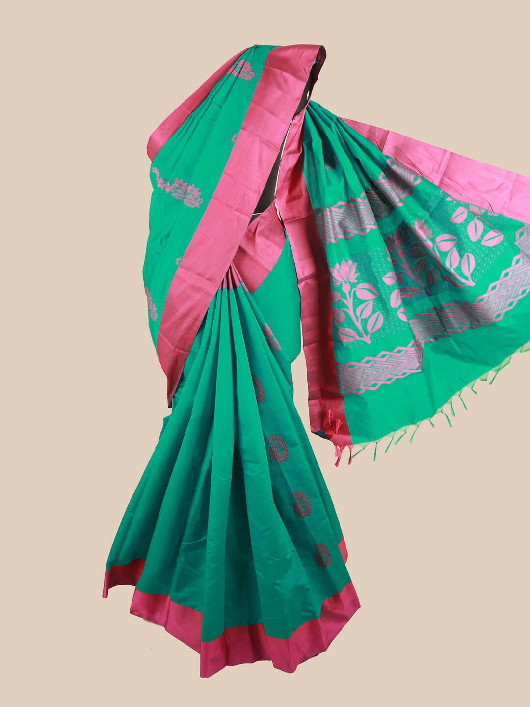 

Pothys Green & Pink Floral Woven Design Silk Cotton Saree
