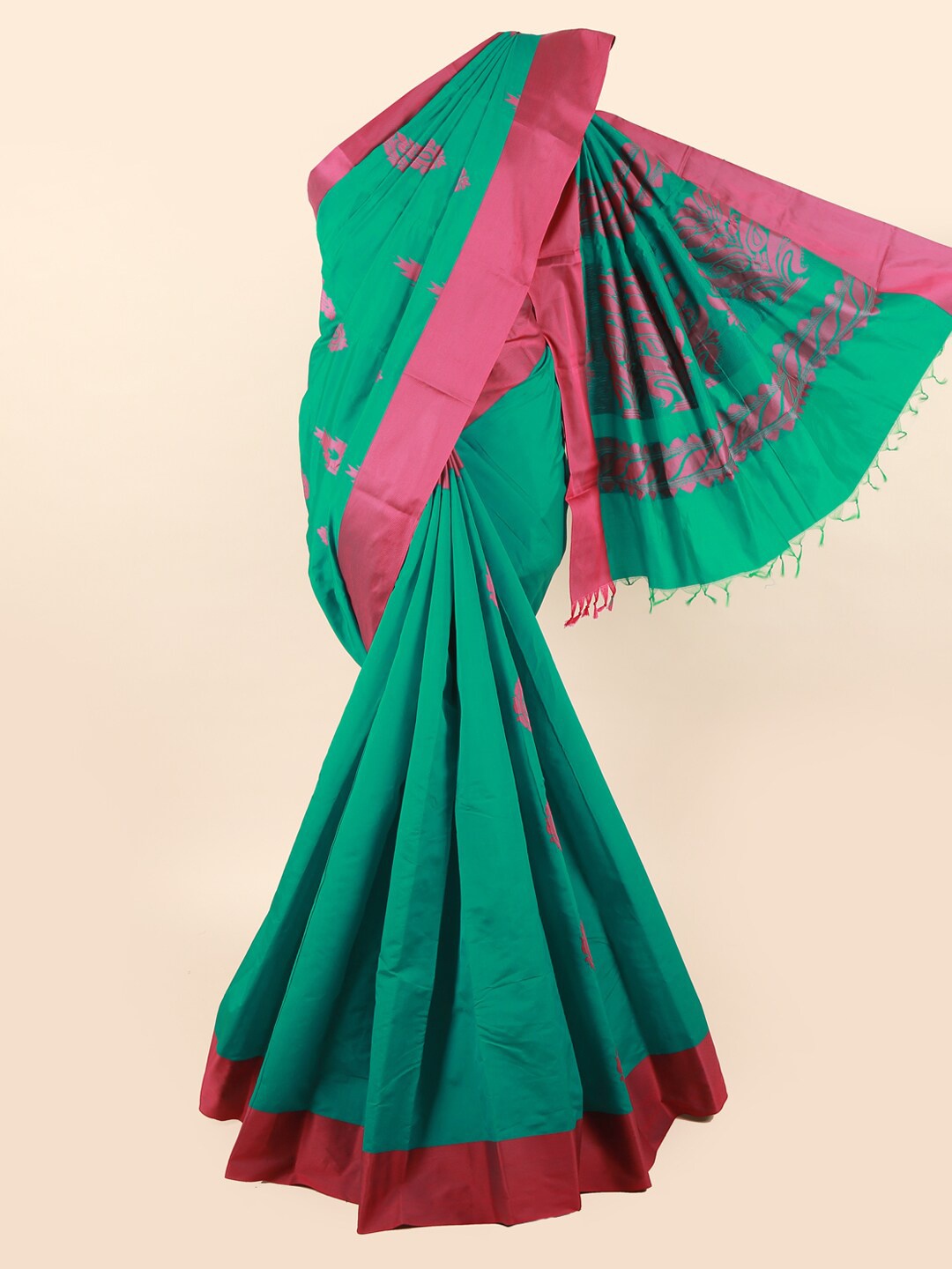 

Pothys Green & Pink Floral Silk Cotton Saree