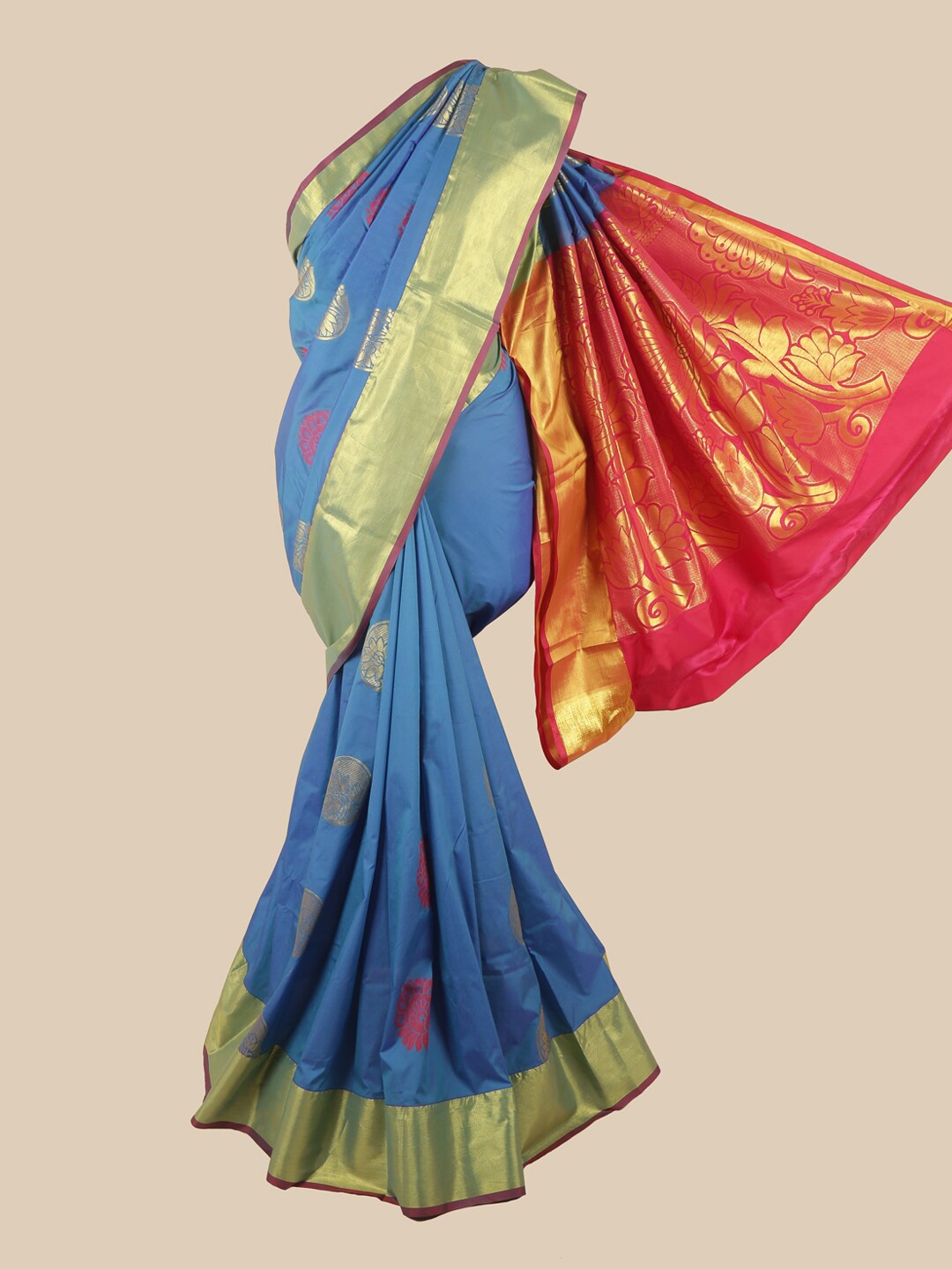 

Pothys Blue & Orange Ethnic Motifs Zari Art Silk Saree
