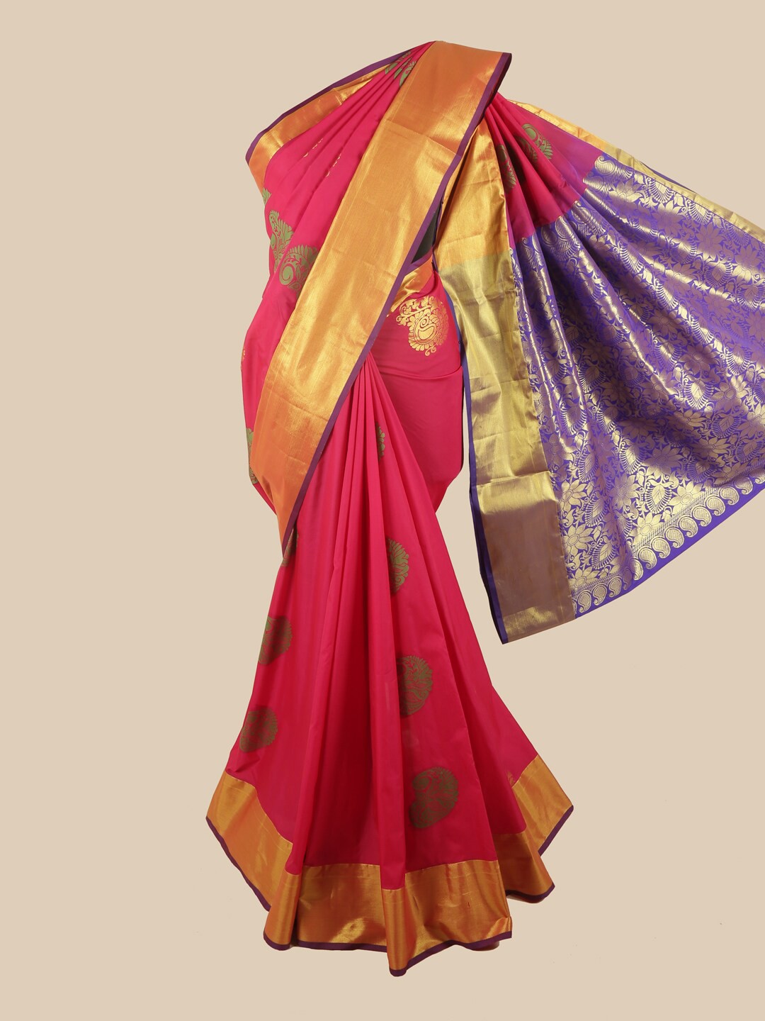 

Pothys Pink & Blue Ethnic Motifs Zari Art Silk Saree