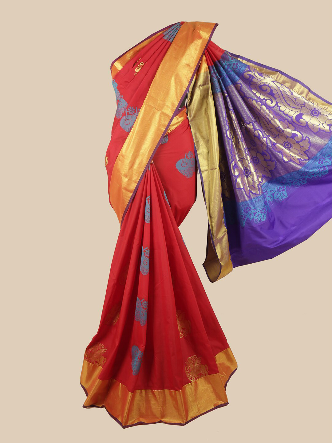 

Pothys Red & Blue Ethnic Motifs Zari Art Silk Saree
