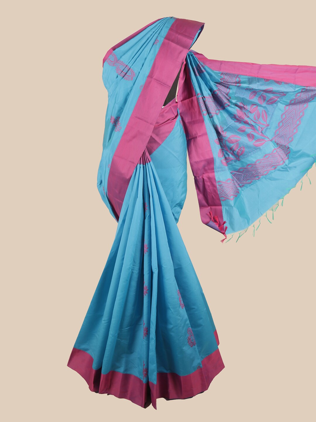 

Pothys Blue & Pink Floral Silk Cotton Saree