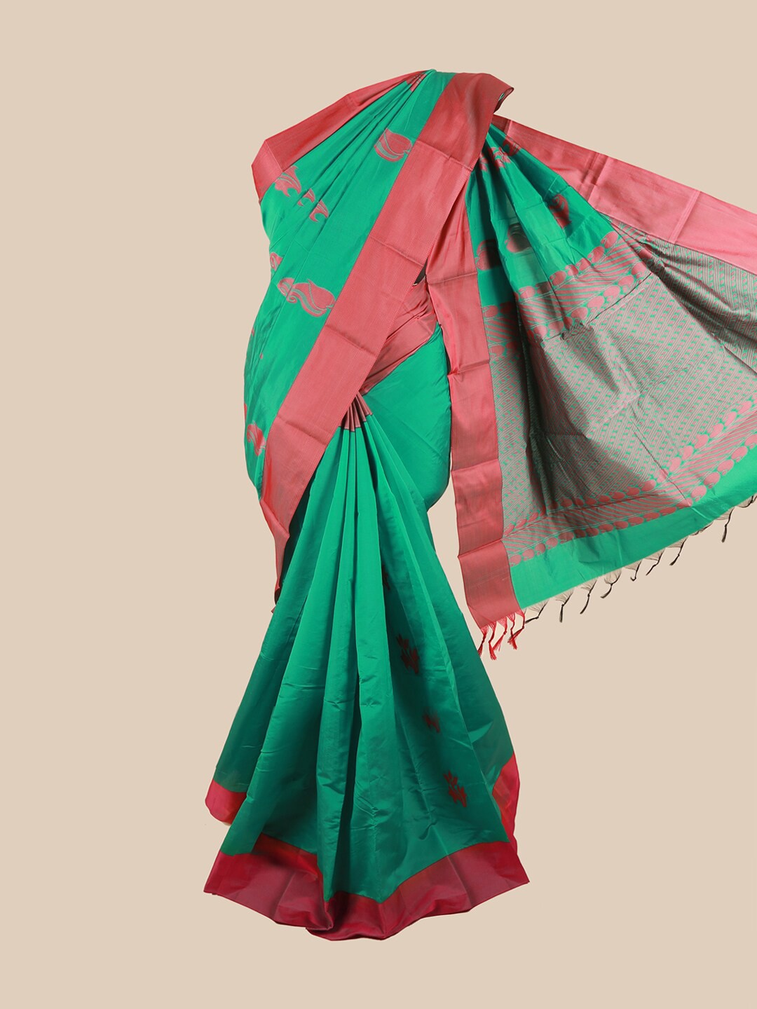 

Pothys Green & Red Floral Silk Cotton Saree