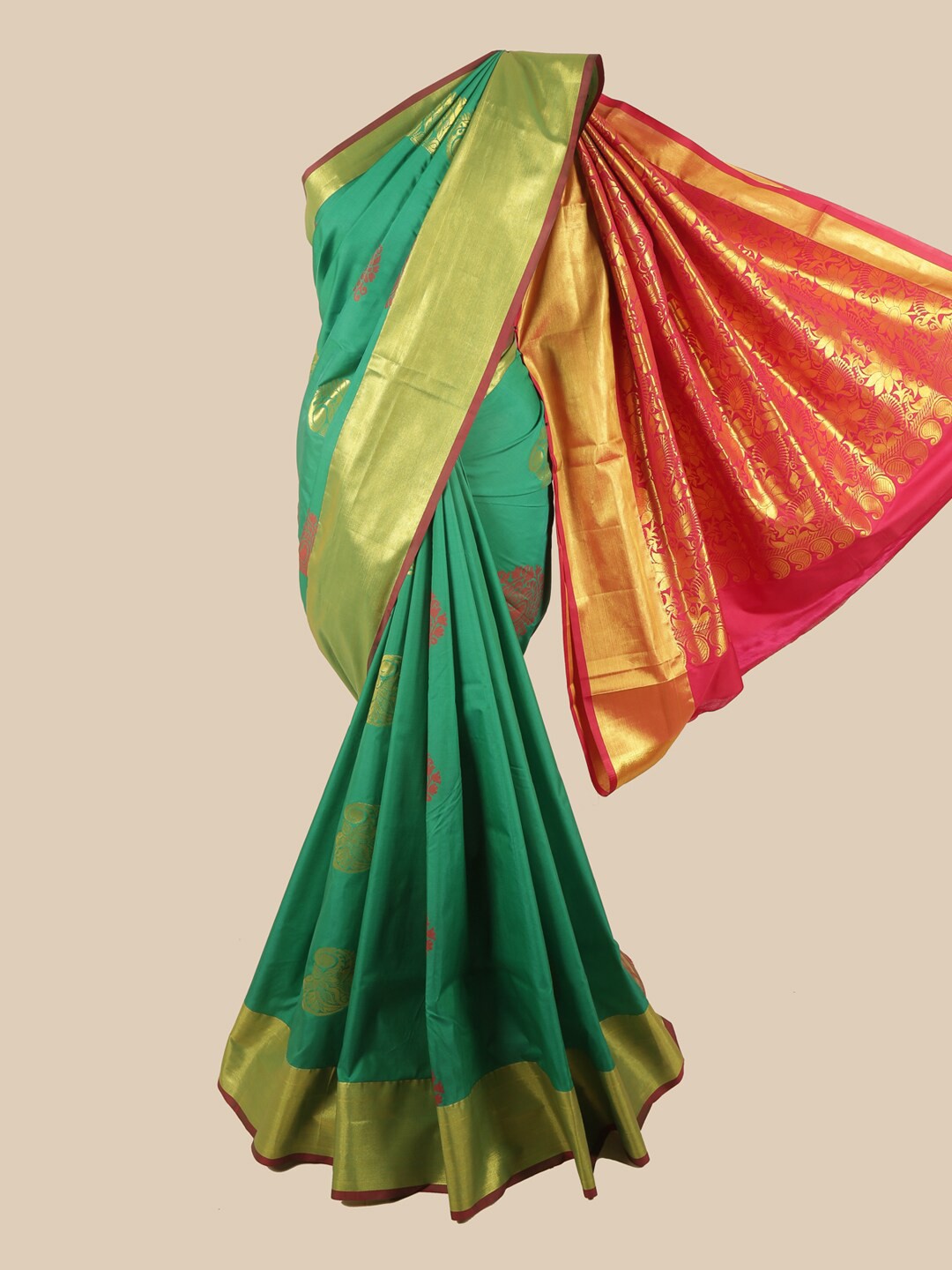 

Pothys Green & Red Ethnic Motifs Zari Art Silk Saree