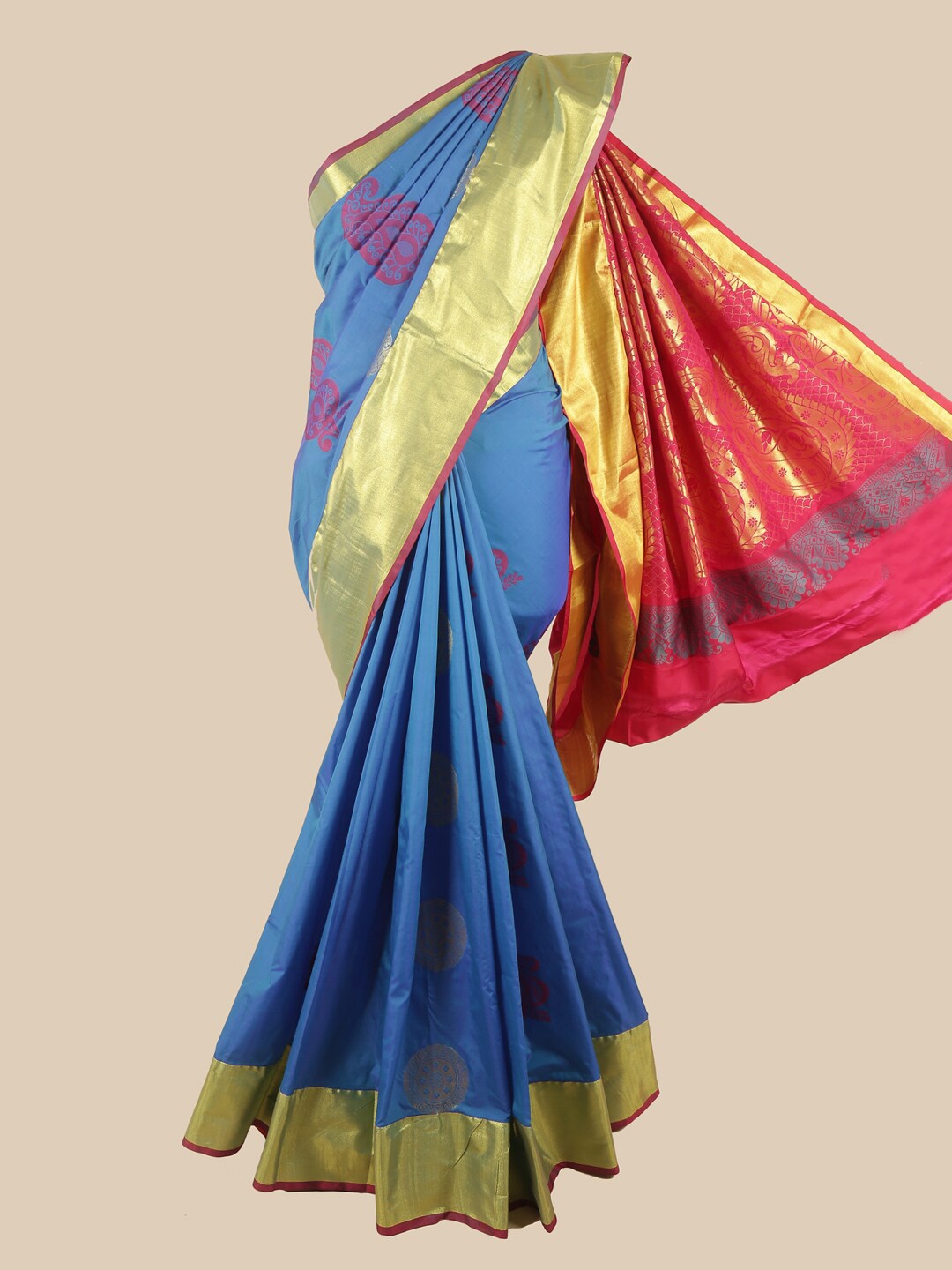 

Pothys Blue & Gold-Toned Paisley Zari Art Silk Saree