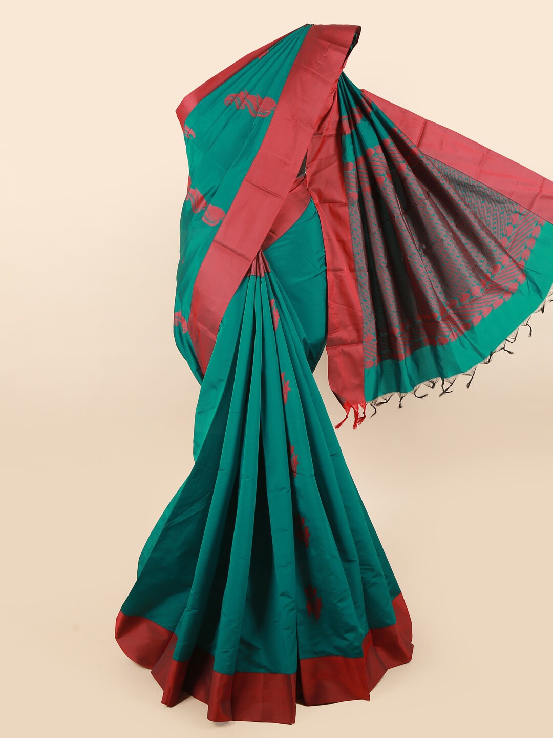 

Pothys Green & Red Ethnic Motifs Silk Cotton Saree