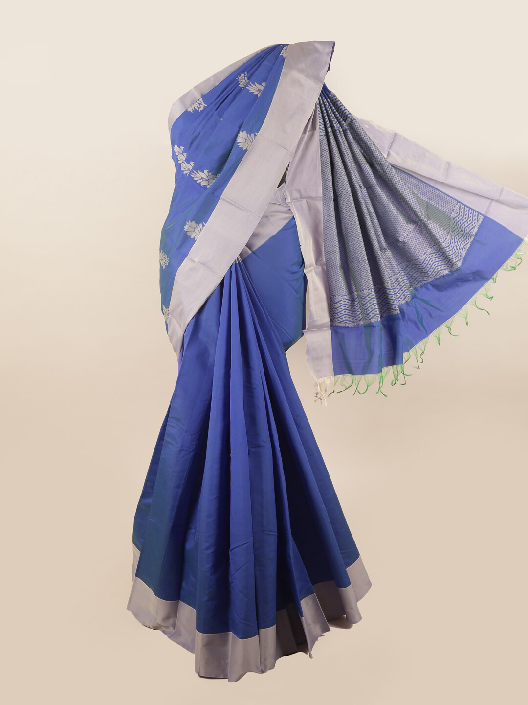 

Pothys Blue & Grey Floral Silk Cotton Saree