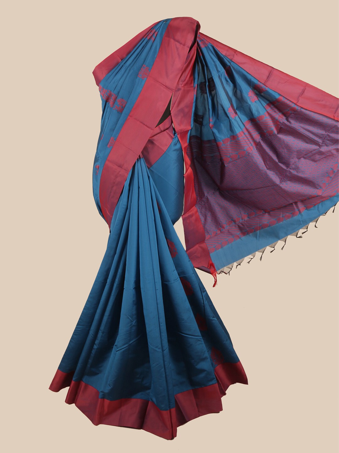 

Pothys Blue & Maroon Floral Silk Cotton Saree