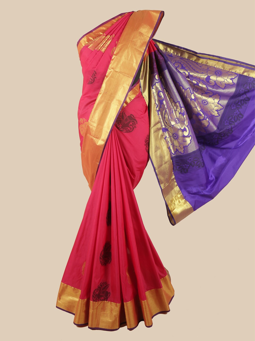 

Pothys Pink & Gold-Toned Ethnic Motifs Zari Art Silk Saree