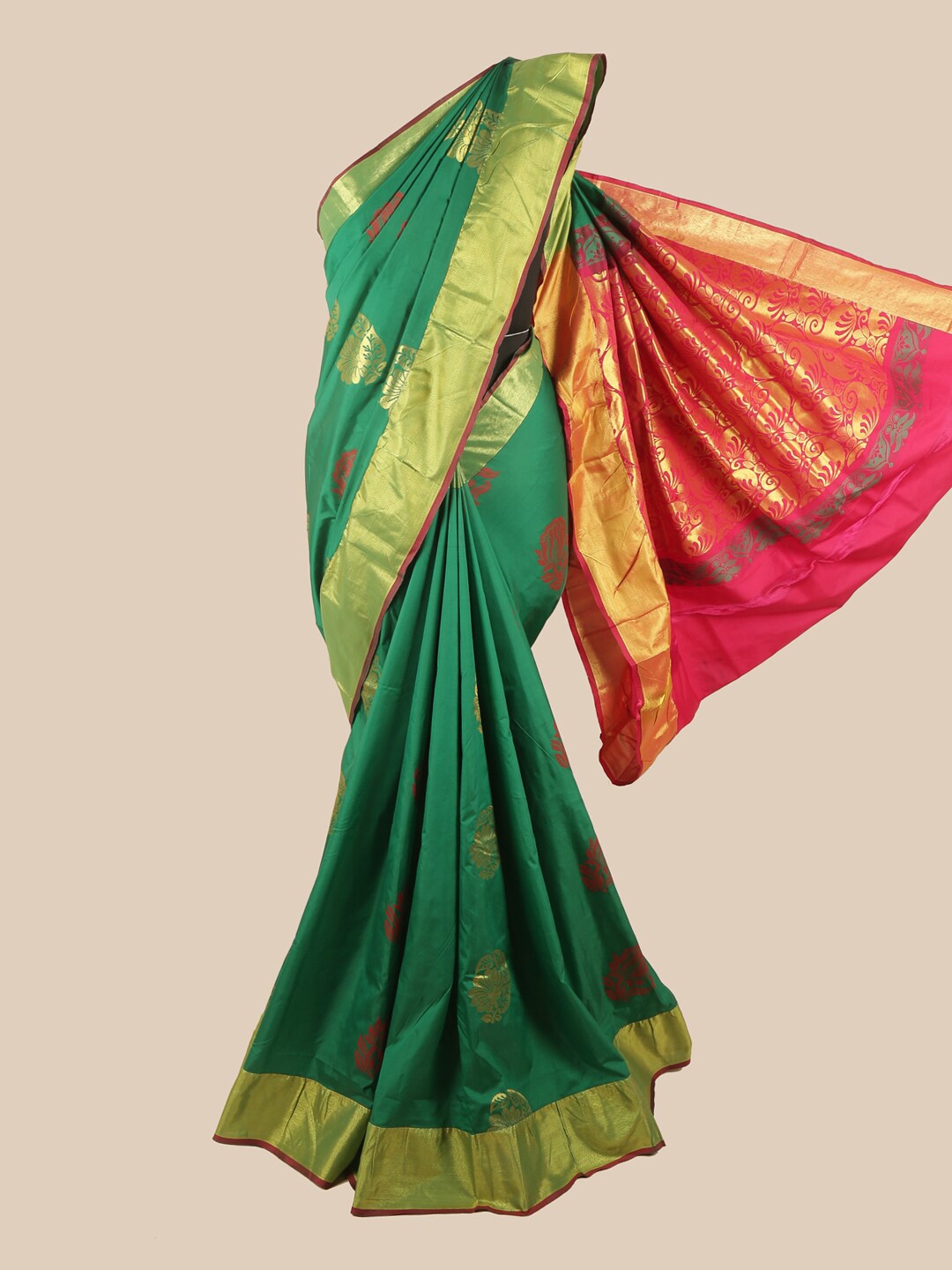 

Pothys Green & Gold-Toned Ethnic Motifs Zari Art Silk Saree
