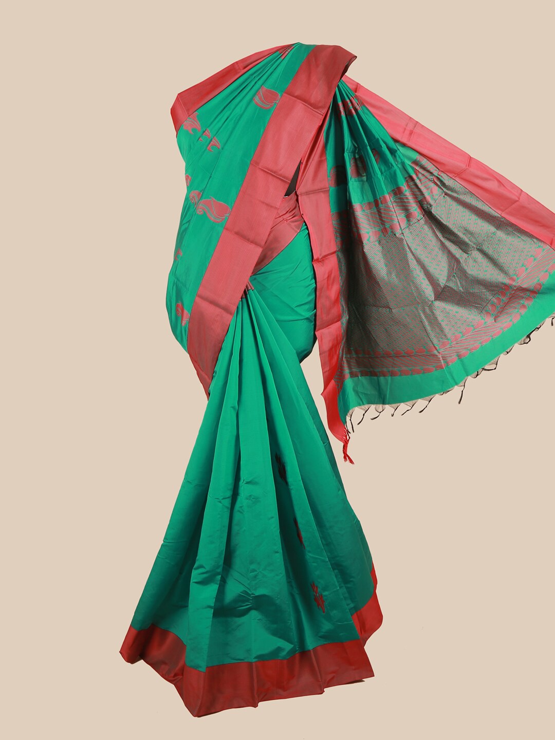 

Pothys Green & Red Floral Silk Cotton Saree