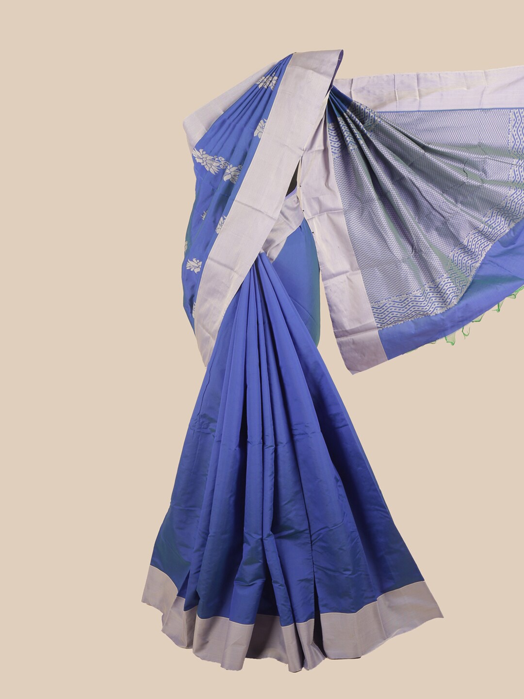 

Pothys Blue & Grey Floral Silk Cotton Saree