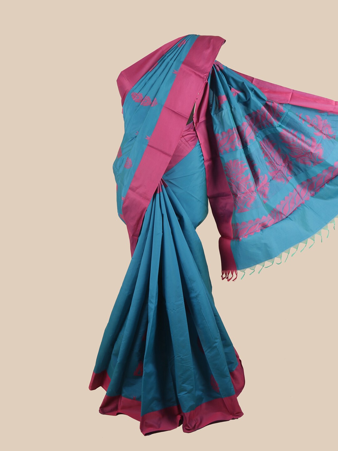 

Pothys Blue & Purple Floral Silk Cotton Saree