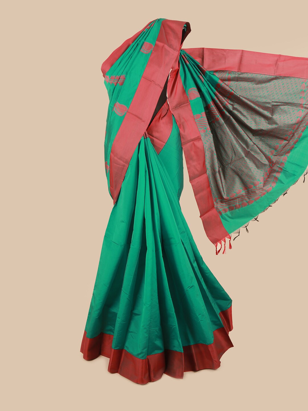 

Pothys Green & Maroon Floral Silk Cotton Saree