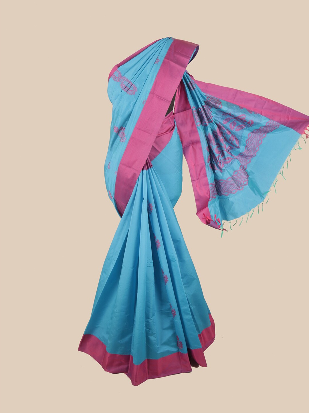 

Pothys Blue & Purple Floral Silk Cotton Saree