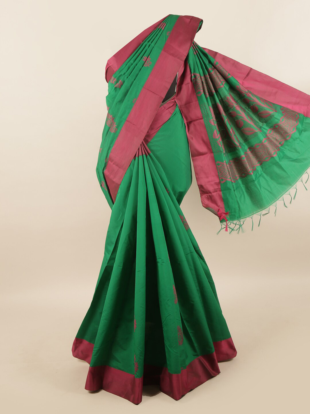 

Pothys Green & Pink Floral Silk Cotton Saree
