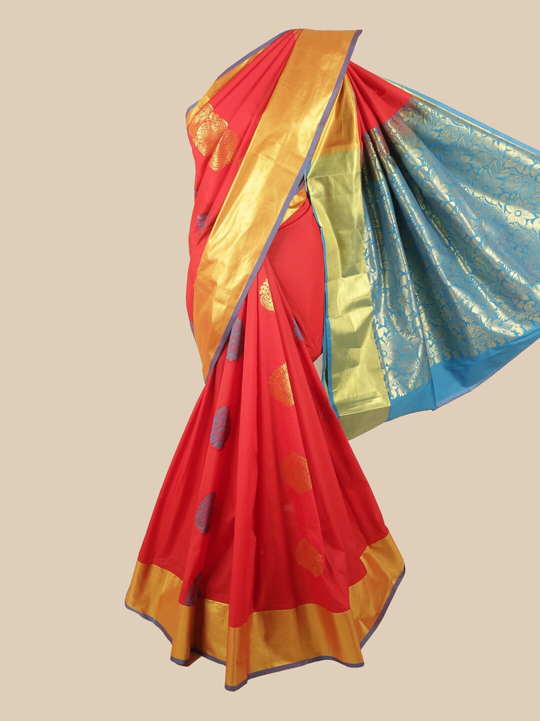 

Pothys Red & Gold-Toned Ethnic Motifs Zari Art Silk Saree