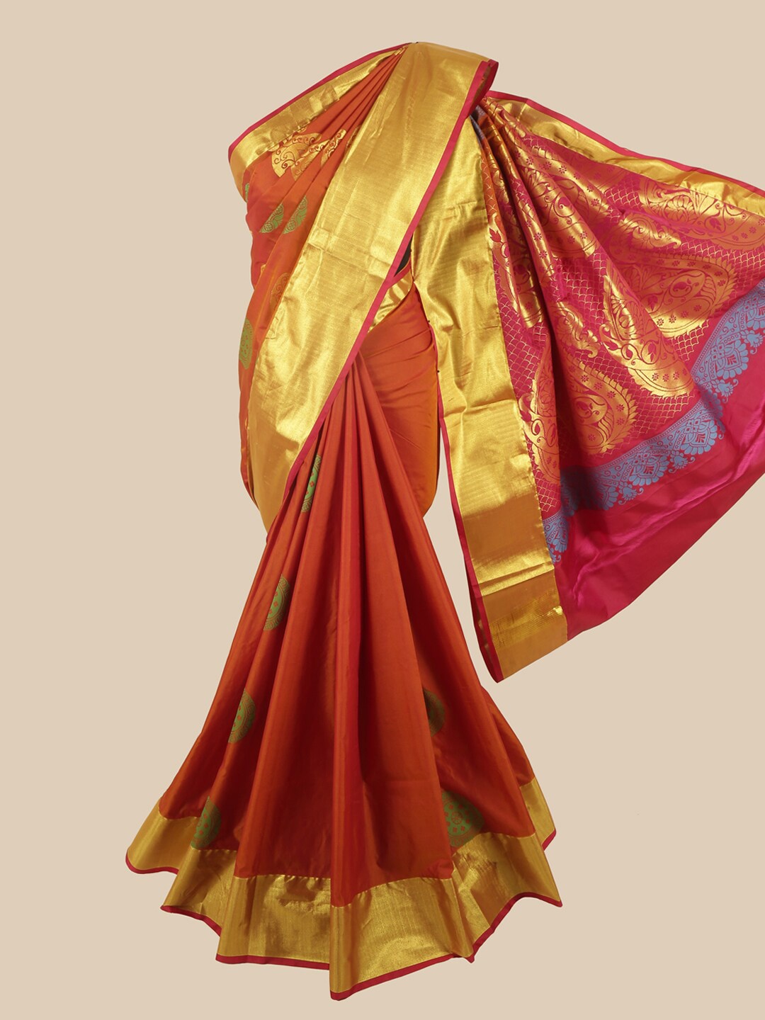 

Pothys Rust & Gold-Toned Ethnic Motifs Zari Art Silk Saree