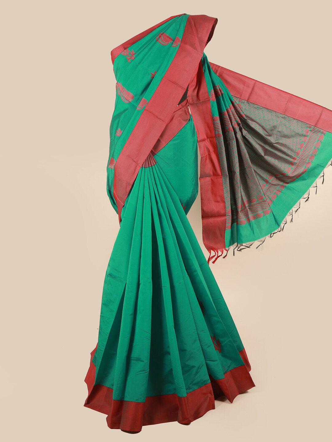 

Pothys Green & Rust Ethnic Motifs Silk Cotton Saree