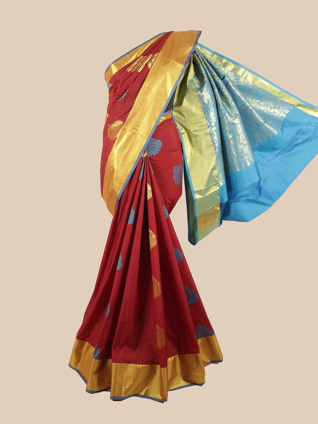 

Pothys Maroon & Blue Ethnic Motifs Zari Art Silk Saree