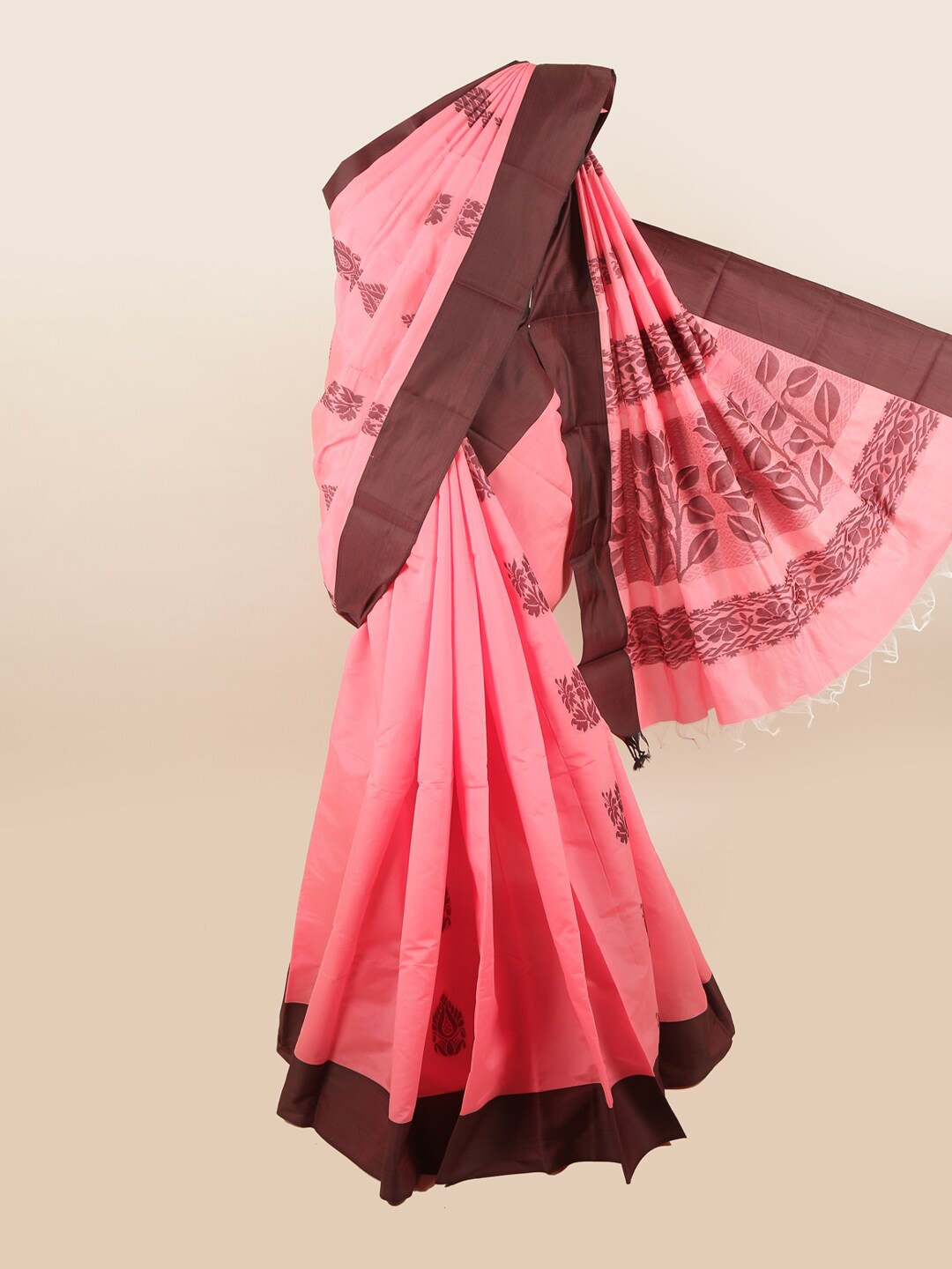 

Pothys Pink & Burgundy Ethnic Motifs Silk Cotton Saree