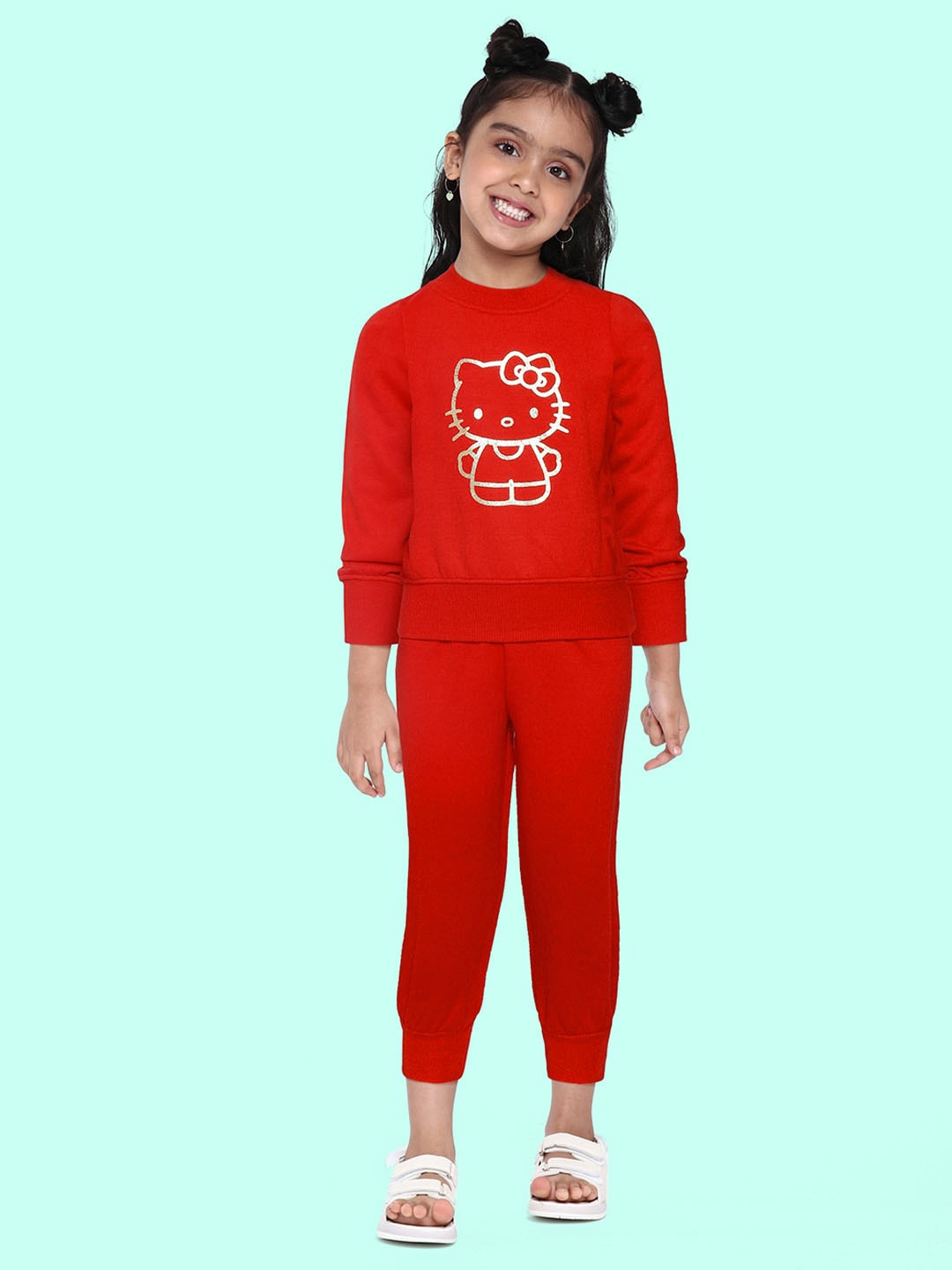 

pspeaches Girls Red T-shirt with Trousers