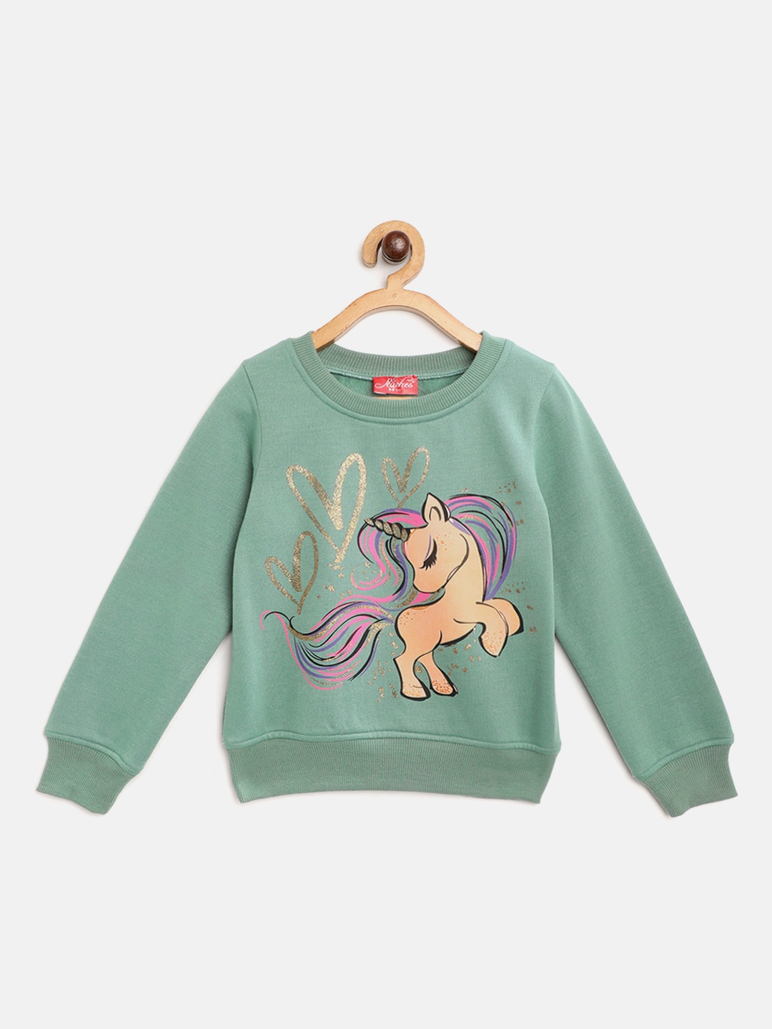 

pspeaches Girls Green Unicorn Printed Sweatshirt