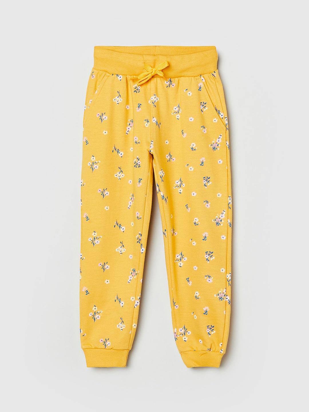 

max Girls Yellow Floral Printed Joggers Trousers