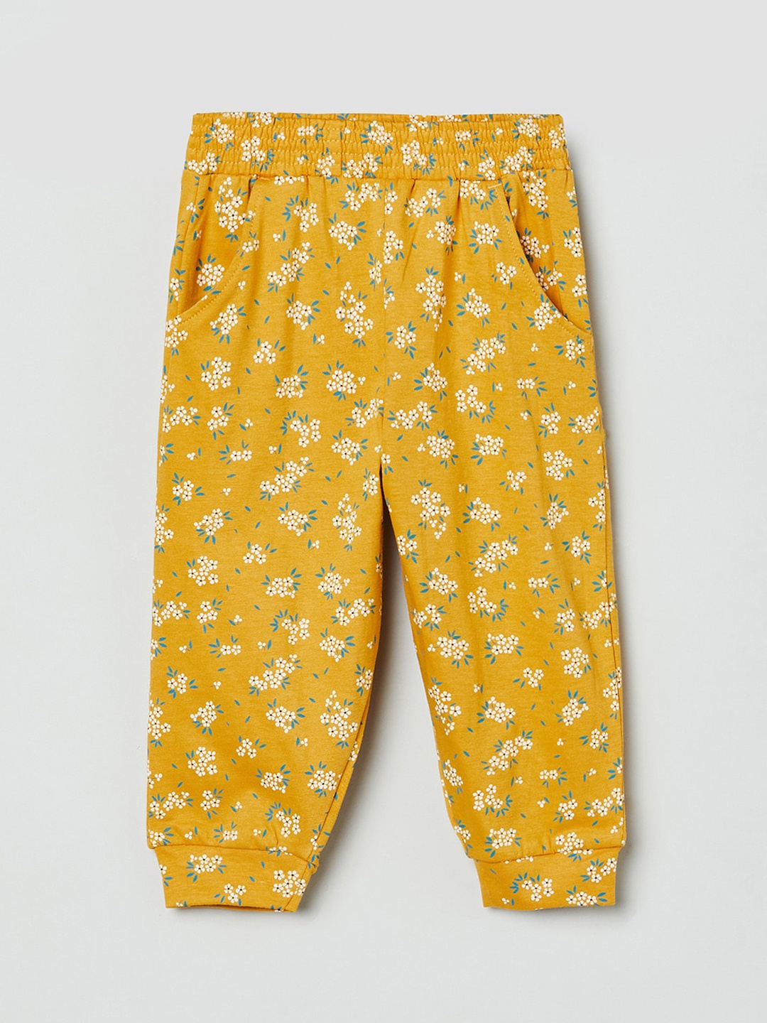

max Girls Yellow Floral Printed Joggers Trousers