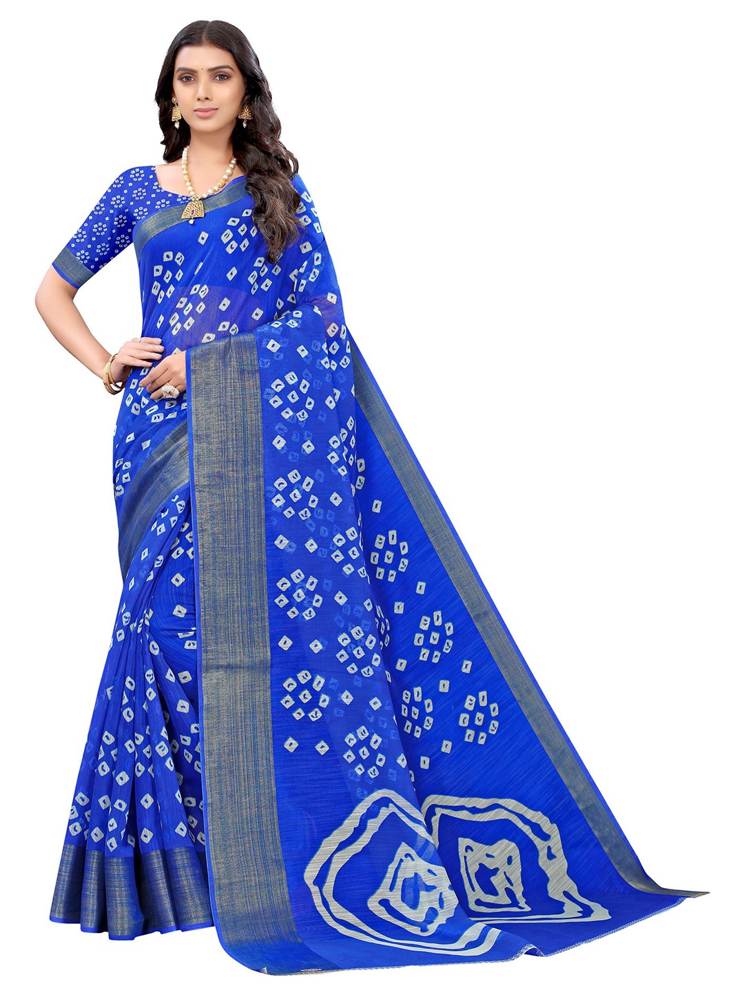 

Nimayaa Blue & White Bandhani Printed Saree