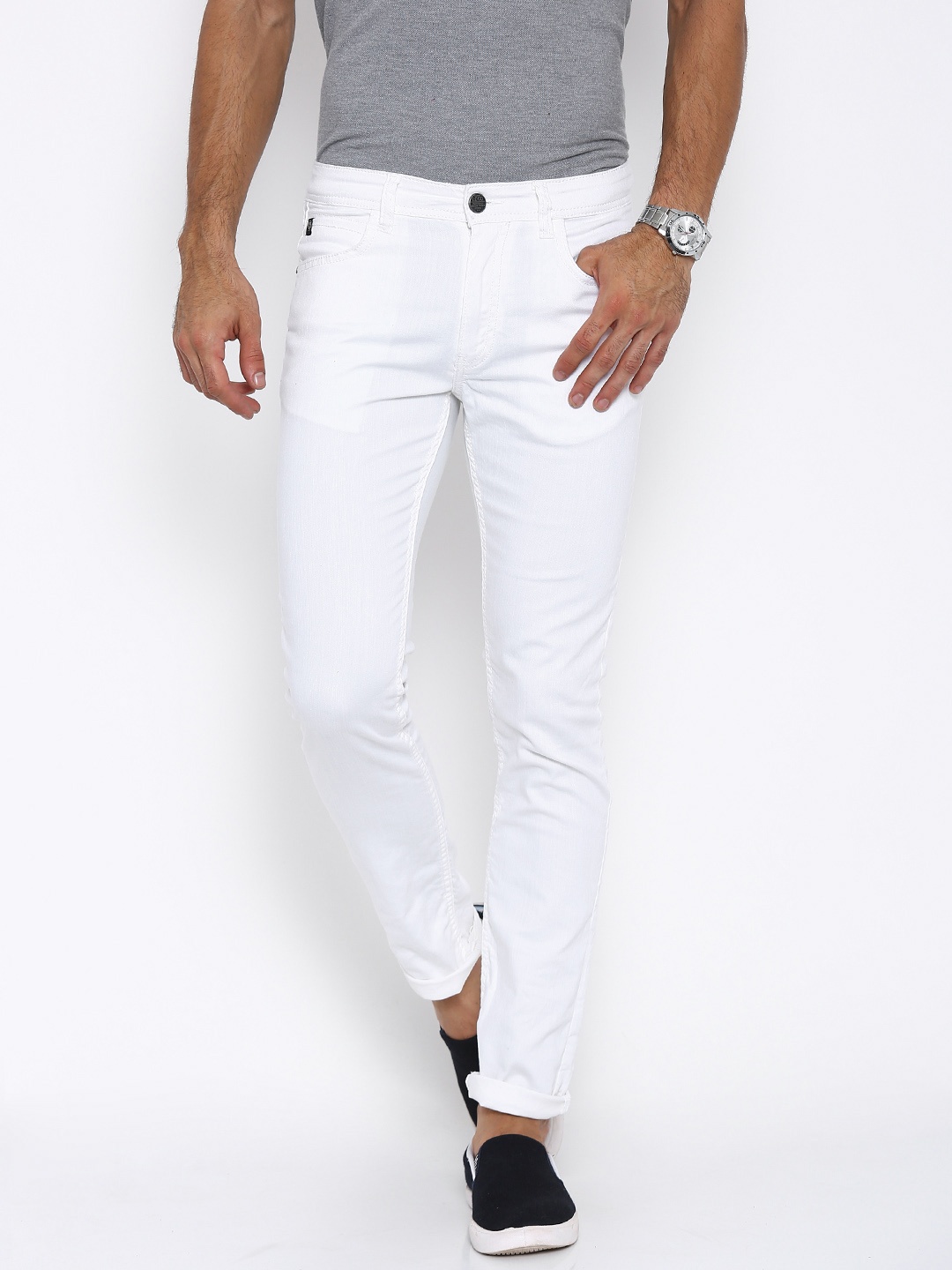 

LOCOMOTIVE Men White Slim Fit Mid Rise Clean Look Jeans