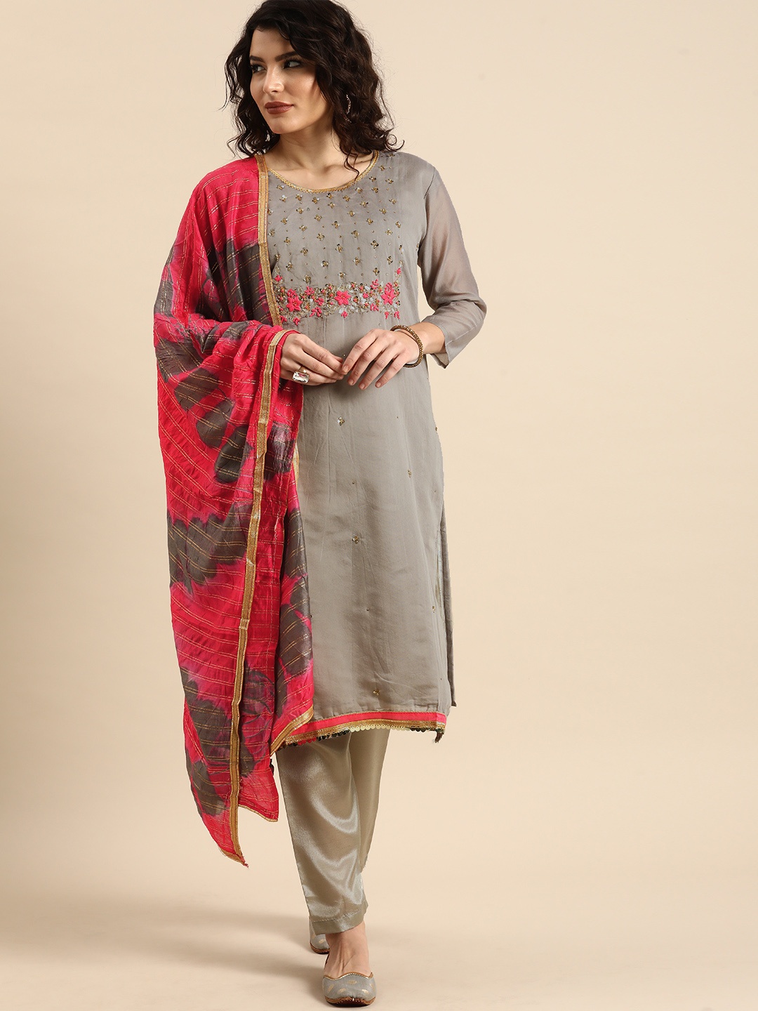 

Rajnandini Grey Embroidered Unstitched Dress Material